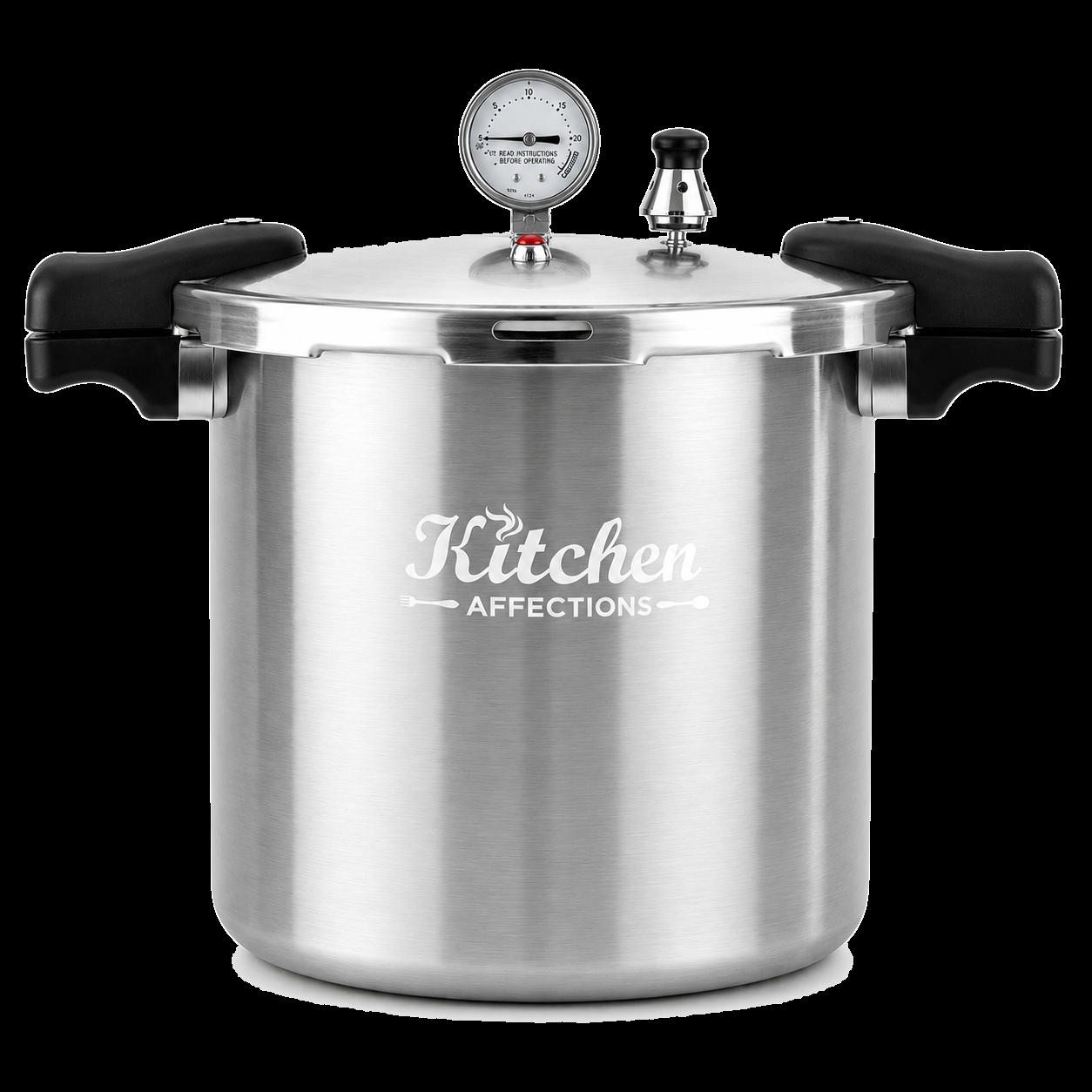 Kitchen Affections pressure canner with mason jars of home-canned green beans